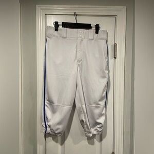 Champro Mens Size M White Blue Side Stripe Zip Up Snap 3/4 Length Baseball Pants